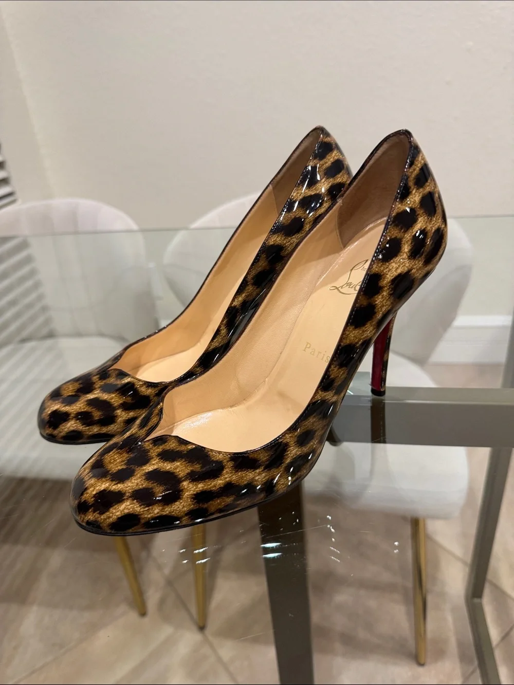 Christian Louboutin Leopard Patent Leather Pointed Toe Pumps - Brown/Black